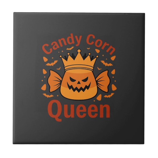 Candy Corn Drottning Halloween Krona Fladdermöss_1 Kakelplatta (Framsidan)
