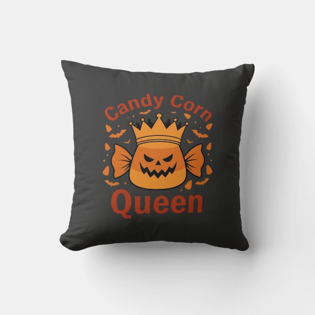 Candy Corn Drottning Halloween Krona Fladdermöss_1 Kudde (Framsida)