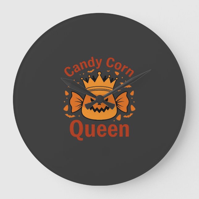 Candy Corn Drottning Halloween Krona Fladdermöss_1 Stor Klocka (Framsida)