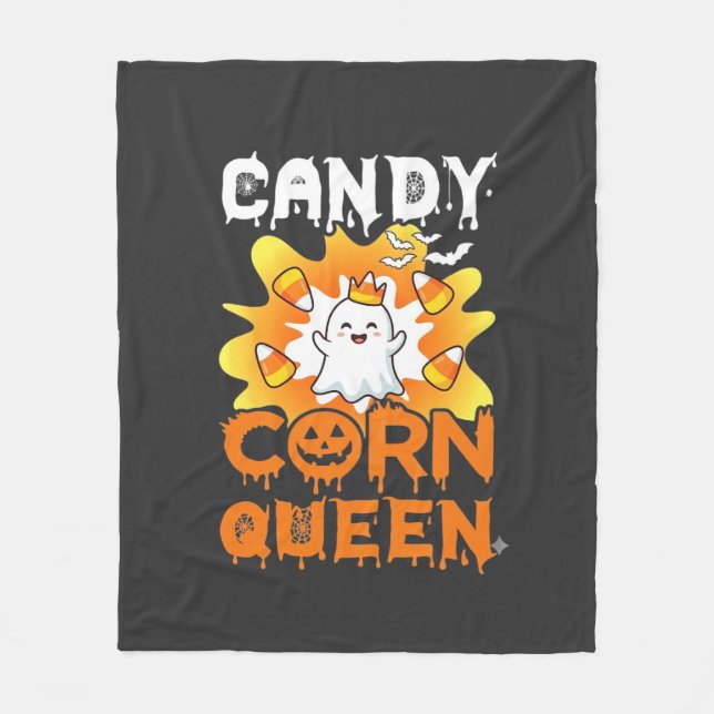 Candy Corn Drottning Halloween Spökfladdermöss Spi Fleecefilt (Framsidan)