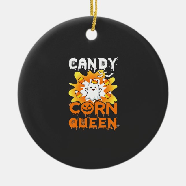 Candy Corn Drottning Halloween Spökfladdermöss Spi Julgransprydnad Keramik (Framsidan)