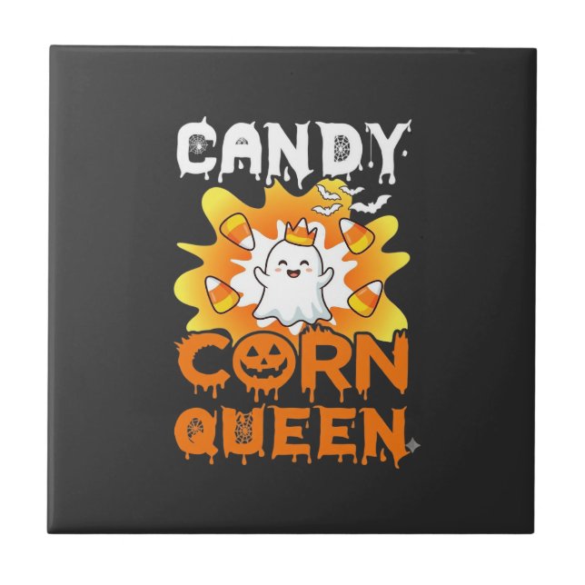 Candy Corn Drottning Halloween Spökfladdermöss Spi Kakelplatta (Framsidan)