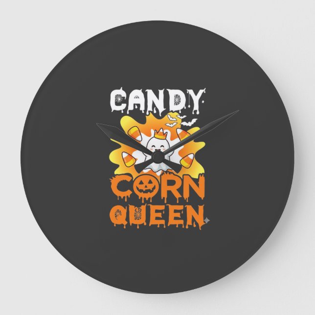 Candy Corn Drottning Halloween Spökfladdermöss Spi Stor Klocka (Framsida)