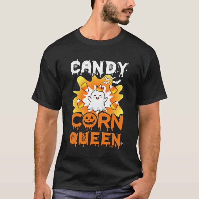 Candy Corn Drottning Halloween Spökfladdermöss Spi T Shirt (Framsida)