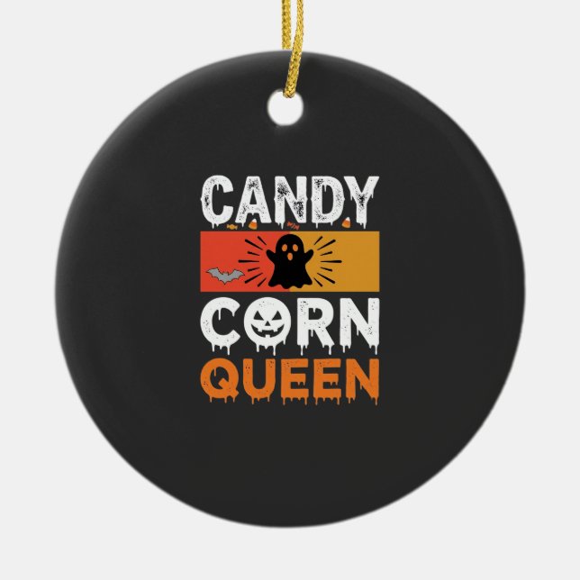 Candy Corn Drottning Halloween SVG-design Julgransprydnad Keramik (Framsidan)