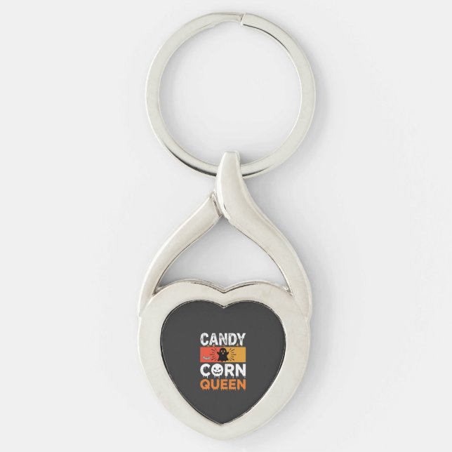 Candy Corn Drottning Halloween SVG-design Twisted Heart Silverfärgad Nyckelring (Framsidan)