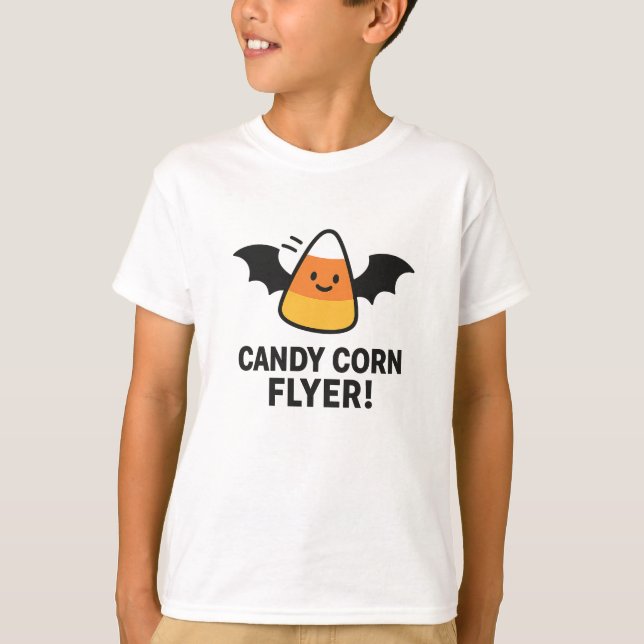 Candy Corn Flyer Cute Halloween Bat Design T Shirt (Framsida)