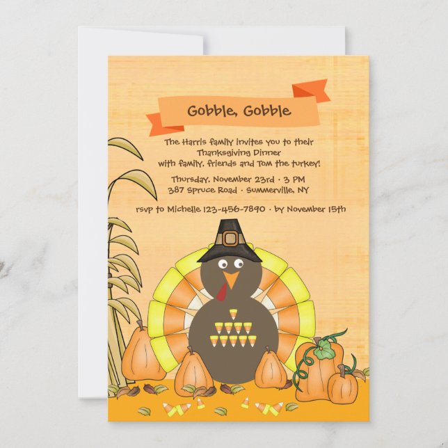 Candy Corn Kalkon Thanksgiving Inbjudan (Framsida)
