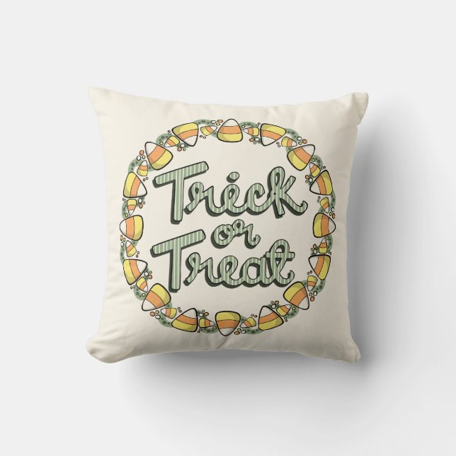 Candy Corn Krans “Trick Or Treat” Dekorativ Kudde (Framsida)