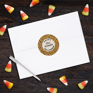 Candy Corn Mönster Halloween Anpassad Runt Klistermärke