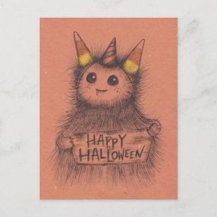 Candy corn Monster Halloween Vykort