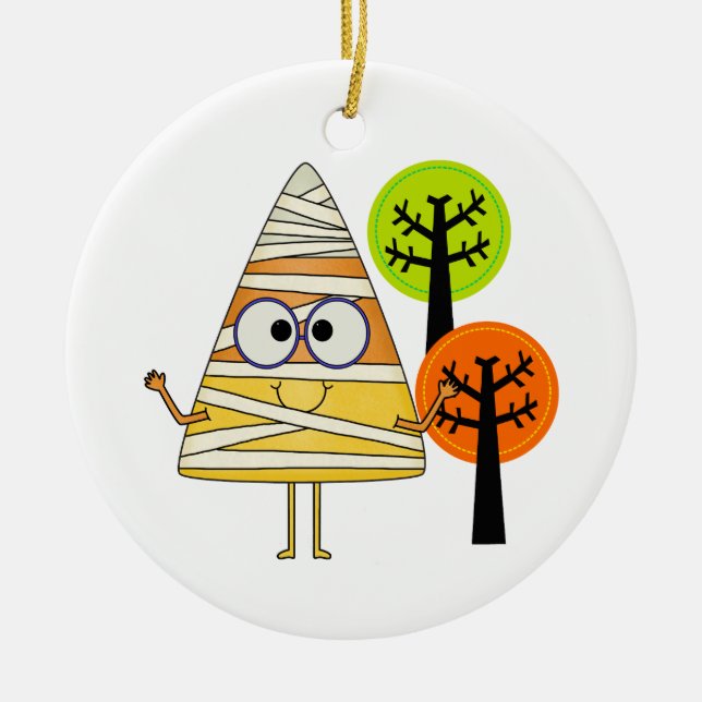 Candy corn Mummy Halloween Julgransprydnad Keramik (Framsidan)