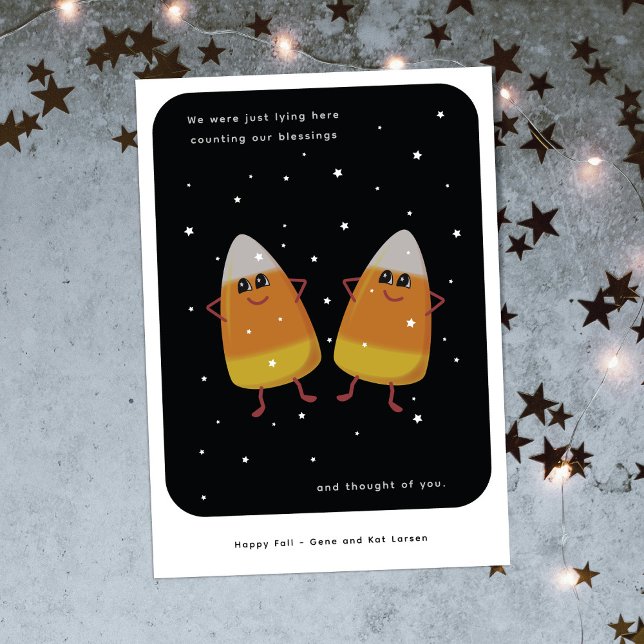 Candy Corn Par "Räknar Våra Välsignelser" Höst Julkort (Skapare uppladdad)
