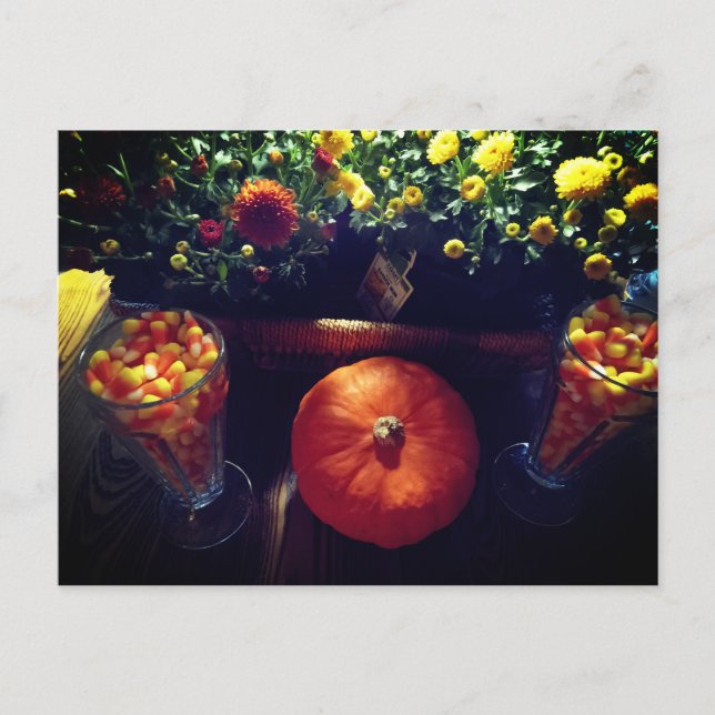 Candy corn pumpa mums bordsscape vykort (Framsida)