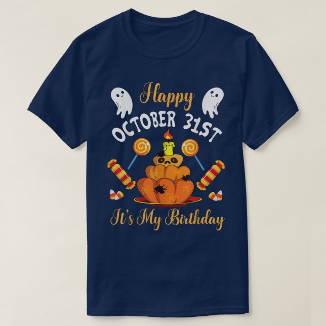 Candy corn Pumpkin Ghost Lycklig Oktober 31a Min T Shirt (Design framsida)