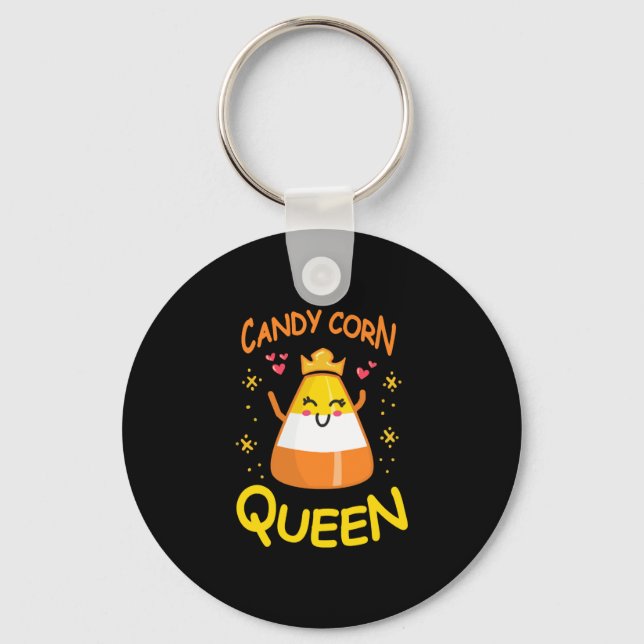 Candy corn Queen Cute Halloween Kawaii Krona Nyckelring (Framsida)