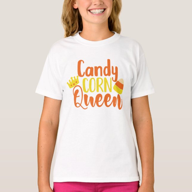 Candy corn Queen Roligt Halloween T Shirt (Framsida)