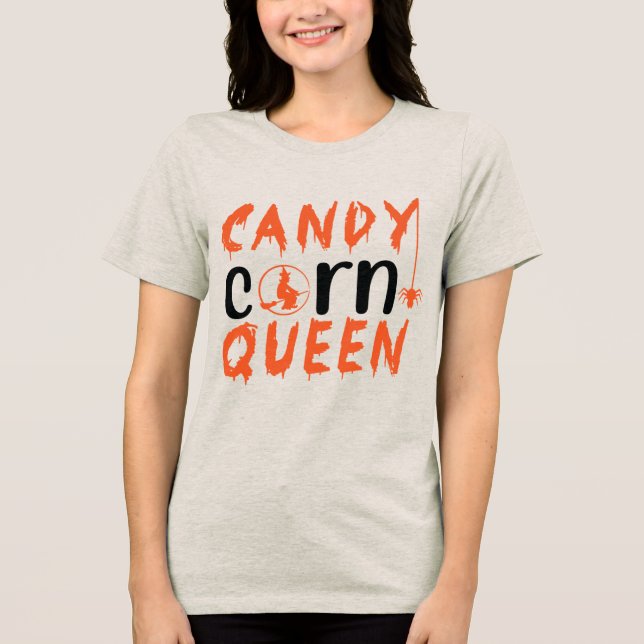 Candy corn Queen Witch Halloween T Shirt (Framsida)