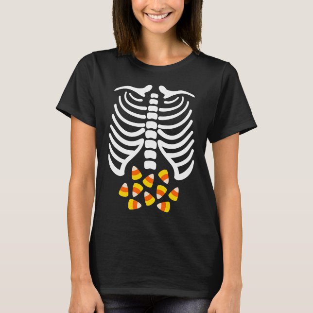 Candy corn Skeleton Rib Cage Halloween Costume T Shirt (Framsida)
