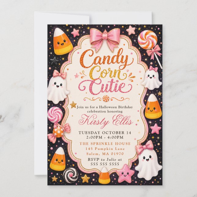 Candy Corn Sötnos Halloween Födelsedag Inbjudningar (Framsida)