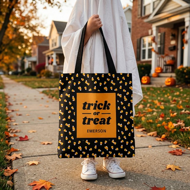 Candy Corn Trick or Treat Monogram Halloween Tygkasse (Skapare uppladdad)