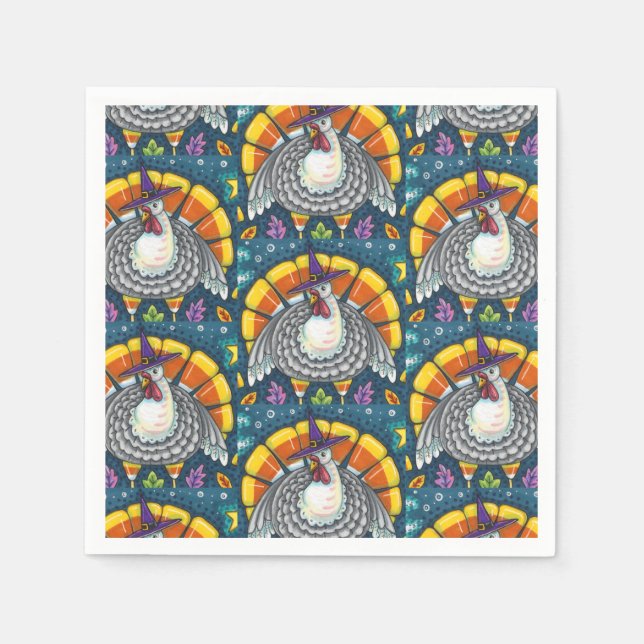 CANDY CORN TURKIET, THANKSGIVING FOLK ART BIRD PAPPERSSERVETT (Framsidan)