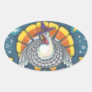 CANDY CORN TURKIET, THANKSGIVING STICKERS LAKAN OVALT KLISTERMÄRKE