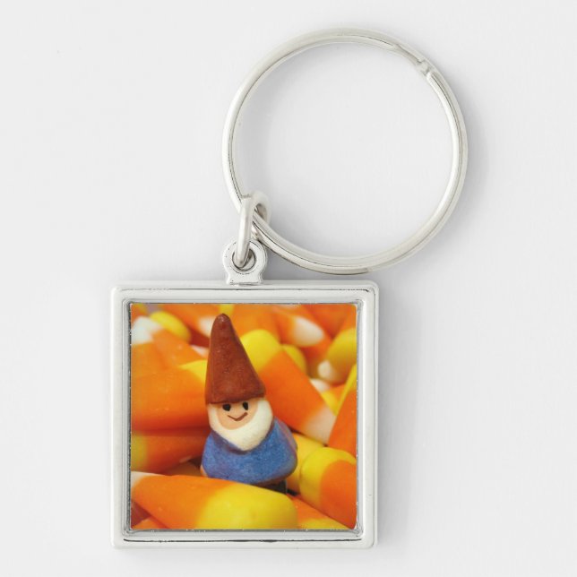 Candy cornGnome Fyrkantig Silverfärgad Nyckelring (Framsidan)