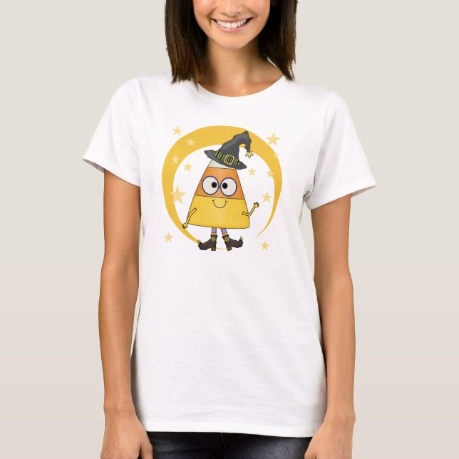 Candy cornhäxa Halloween Tee Shirt (Framsida)