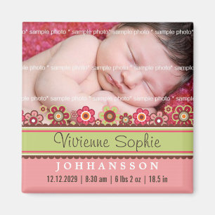 Candy Daisys Photo Birth Announcement Magnet