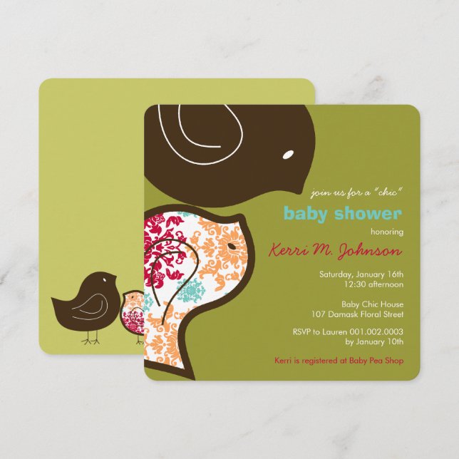 Candy Damask Chicks Cute Baby Shower Party Inbjuda Inbjudningar (Fram/baksida)