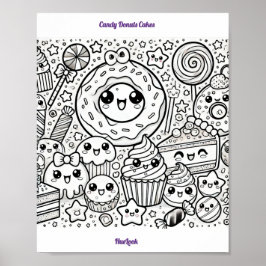 candy donuts cakes coloring page poster