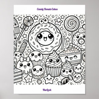 candy donuts cakes coloring page poster