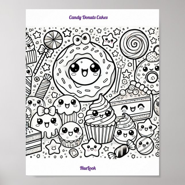 candy donuts cakes coloring page poster (Framsidan)