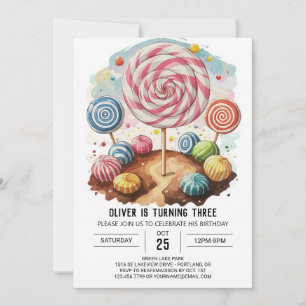 Candy Editable Lollipop Birthday Inbjudningar