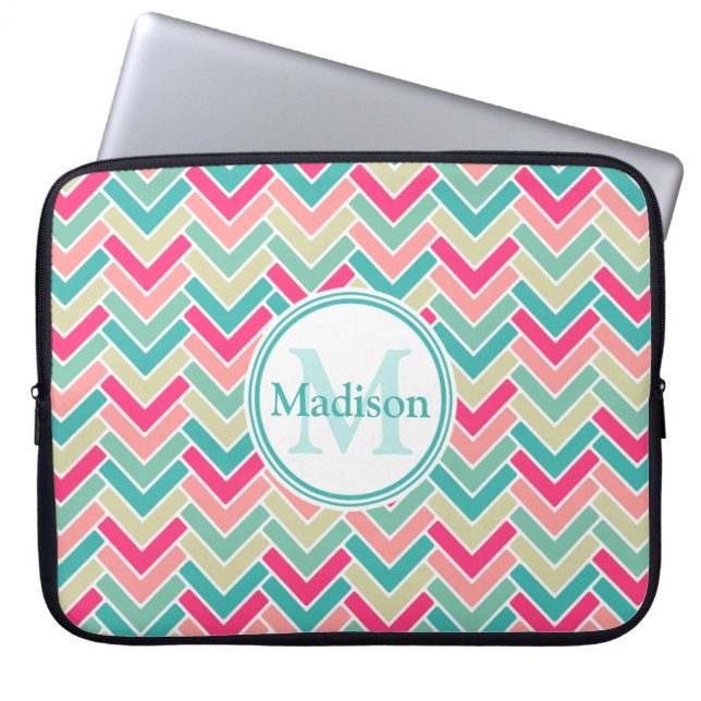 Candy Färg Chevron Mönster och Monogram Laptop Sleeve (Framsidan)
