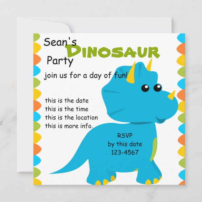 Candy Färg Dino Inbjudningar (Framsida)
