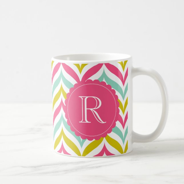 Candy Färgad Chevron Vinkarare Mönster Monogram Mu Kaffemugg (Höger)