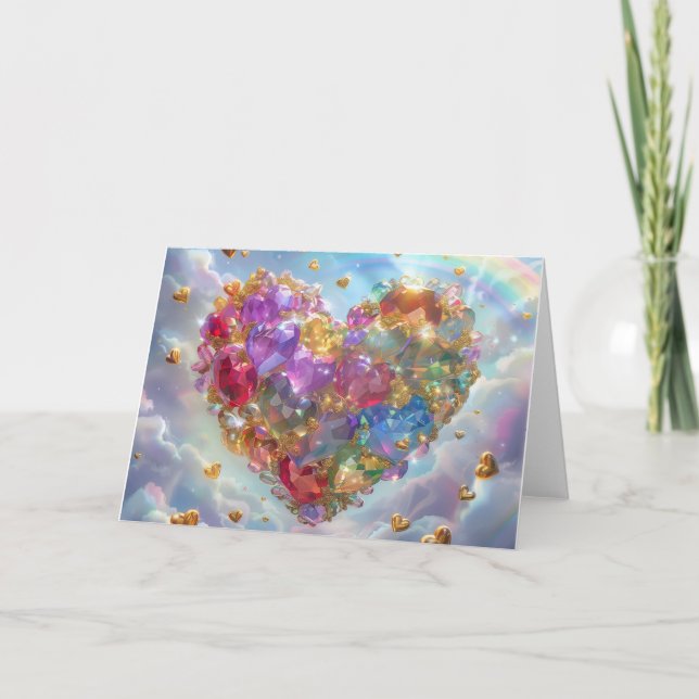 Candy Färgad Crystal Heart Digital Art Tack Kort (Framsida)