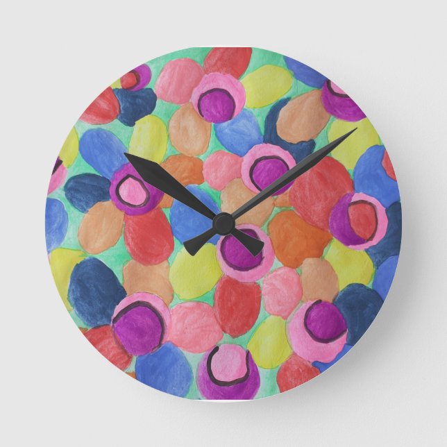 Candy Färgad Flowers Clock Rund Klocka (Framsida)