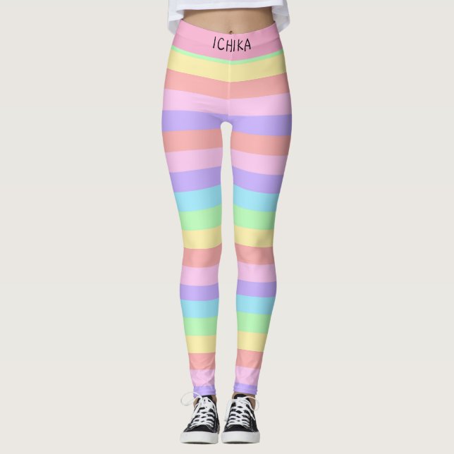 Candy Färgad Pastel Stripe Decora Kei Leggings (Framsida)