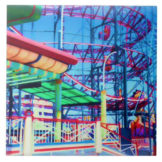 Candy Färgad Vintage Rollercoaster Kakelplatta (Framsidan)