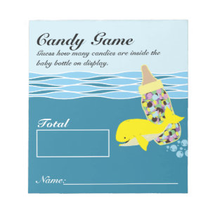 Candy Flaska Guessing Game, M&M, Whale Baby Shower Anteckningsblock