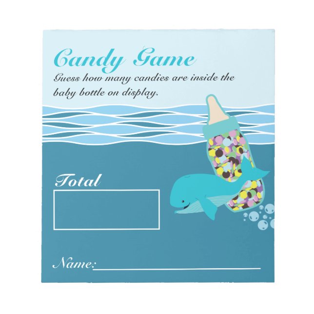 Candy Flaska Guessing Game, M&M, Whale Baby Shower Anteckningsblock (Framsida)