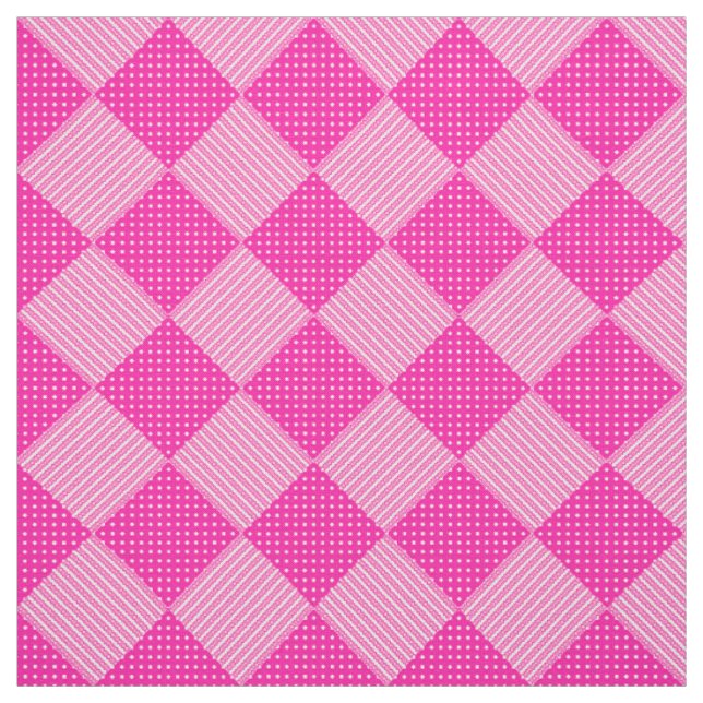 Candy Floss Rosa White Faux Patchwork Mönster Tyg (Provkarta)