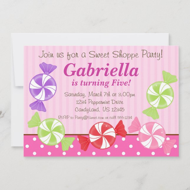 Candy Födelsedagsfest inbjudan (Framsida)