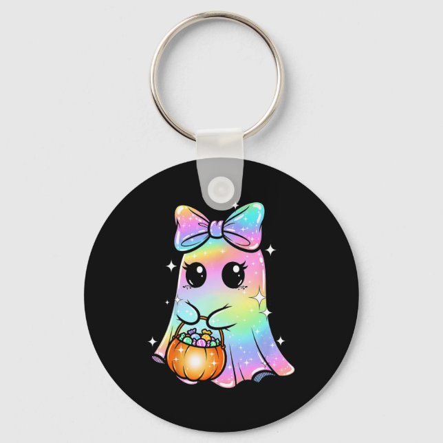 Candy Ghost Shirt Rainbow Bow Treat Trick eller Fu Nyckelring (Framsida)