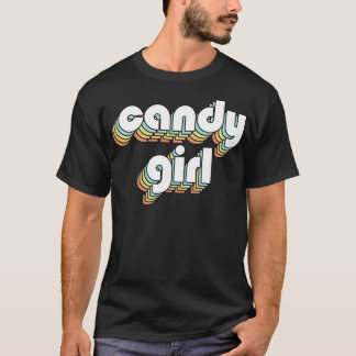 Candy Girl Retro Regbow Typography Faded Stil T Shirt