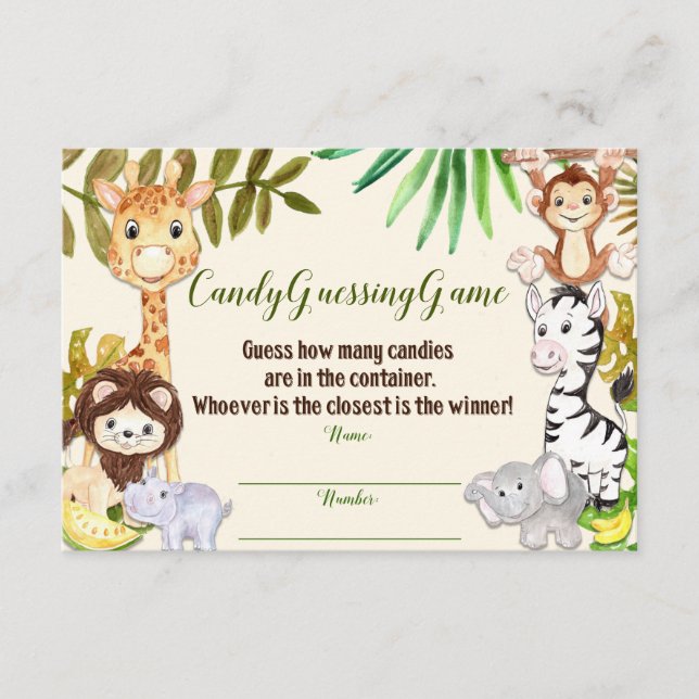 Candy Guessing Game, Safari Baby Shower, Jungle (Framsida)