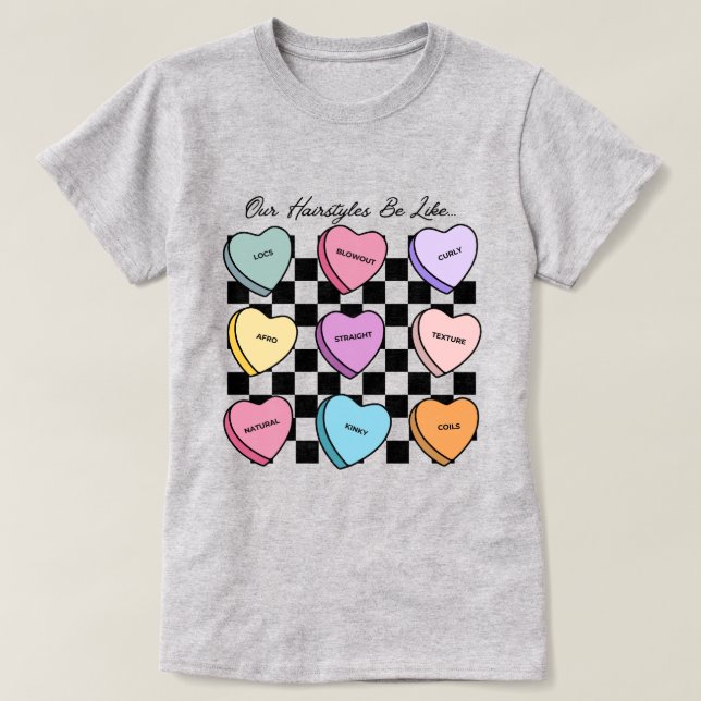 Candy Heart Alla hjärtans dag svart hår t-shirt (Design framsida)